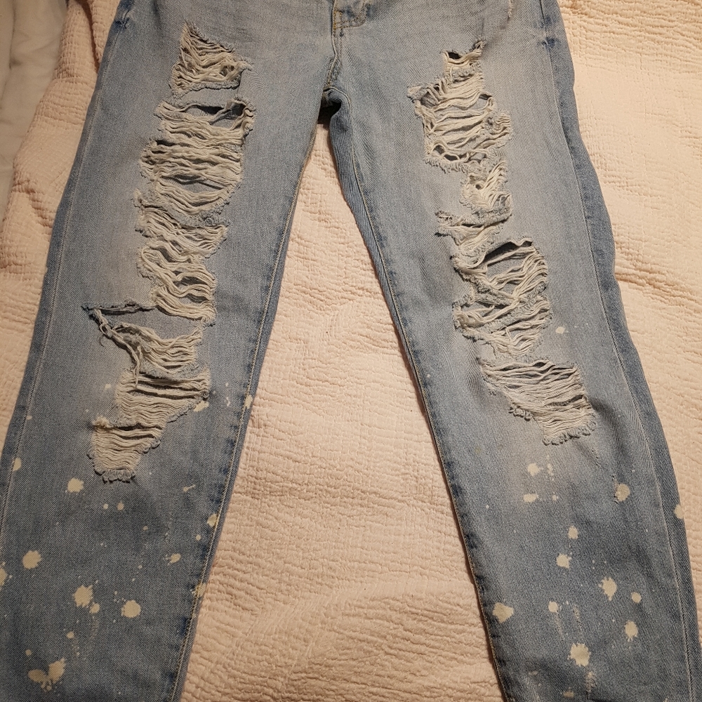 Size 4 Bershka distressed button fly jeans